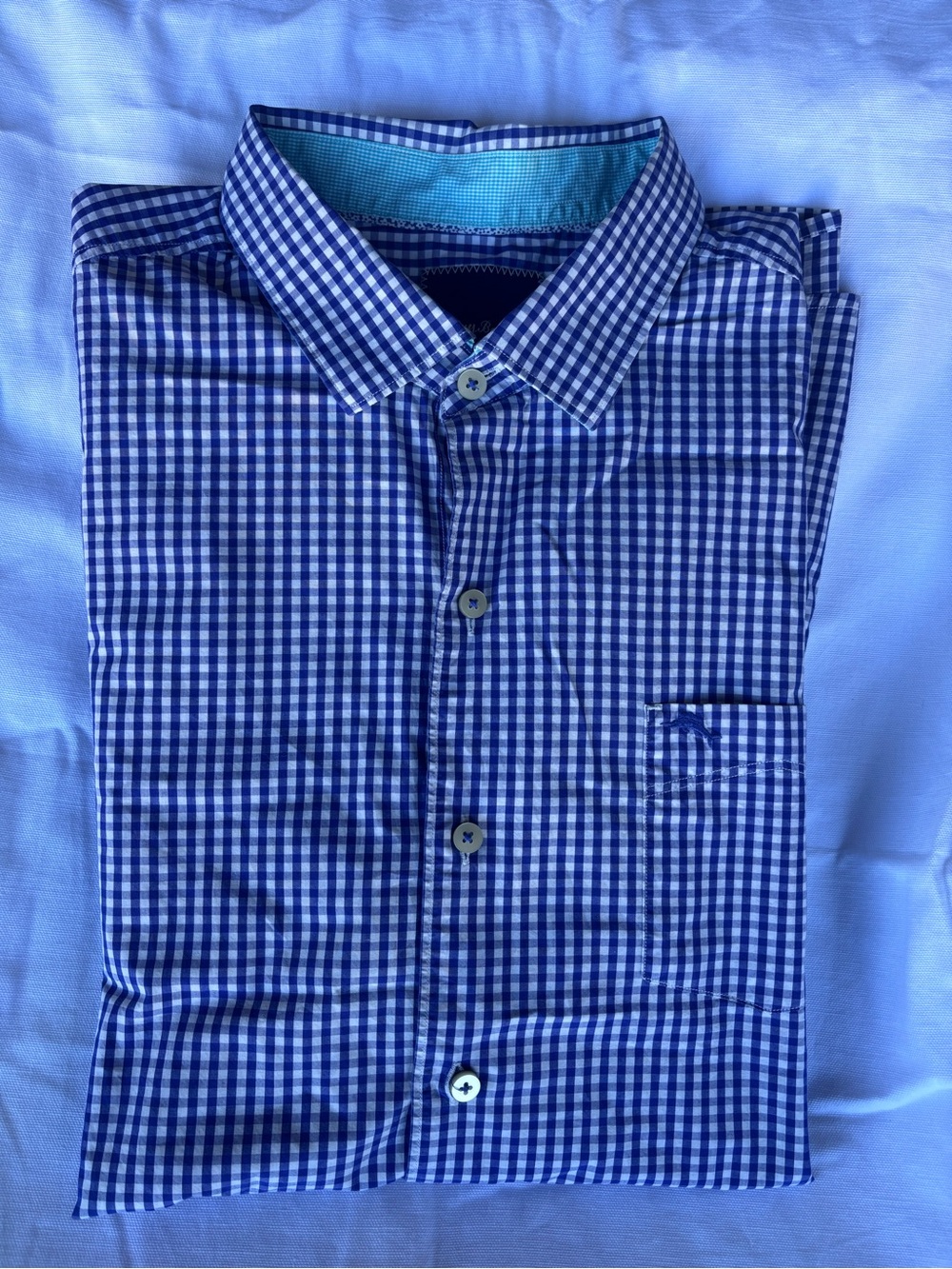 Tommy Bahamas Men's Blue Gingham Button-Down Shirt - Classic Fit
